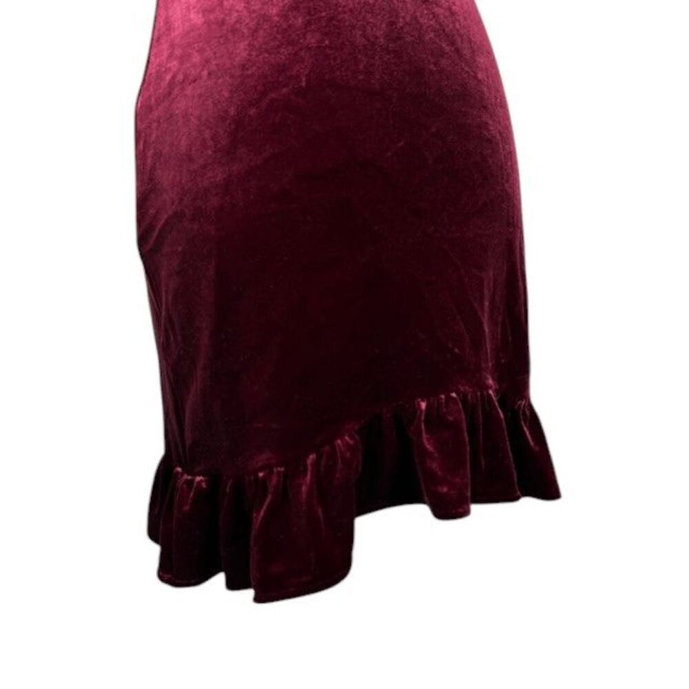 Privacy Please Riley Burgundy Maroon Velvet Ruffle Hem Mini Dress Size Small - Picture 3 of 14
